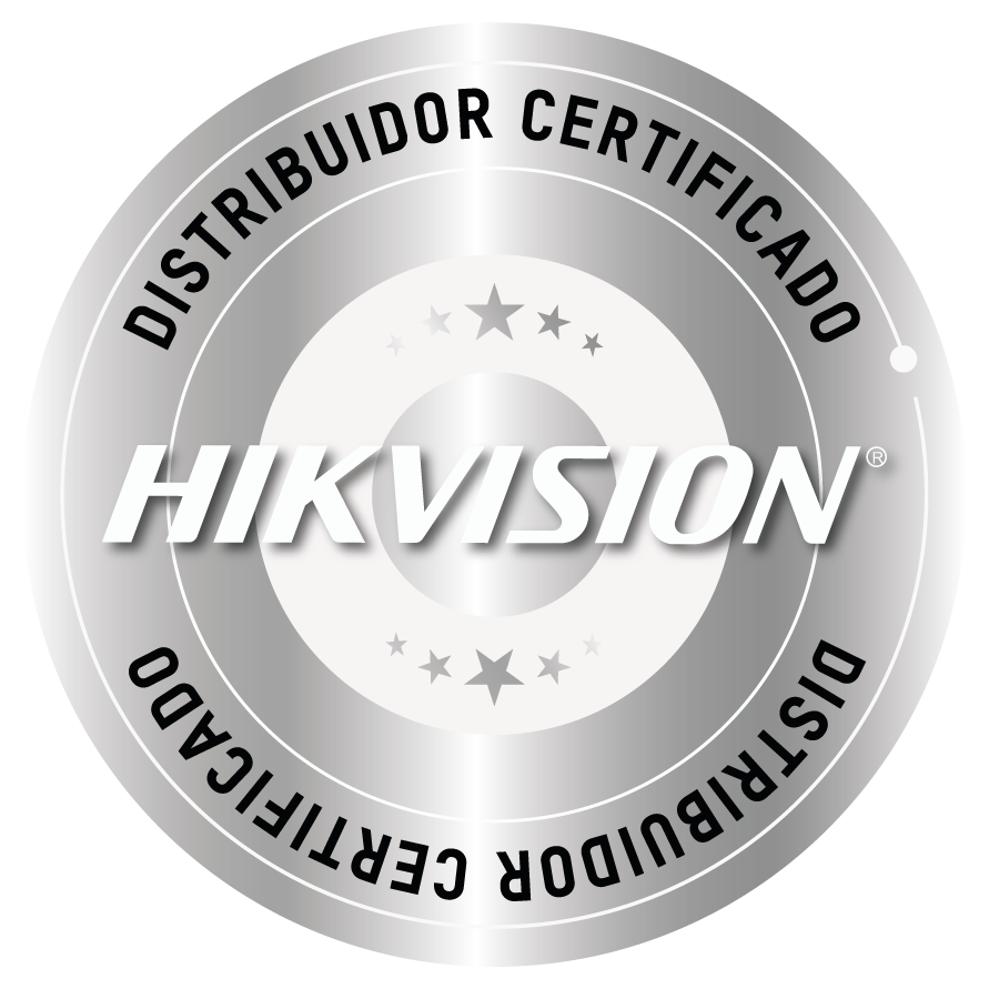 Sello plateado Hikvision distribuidor certificado oficial.
